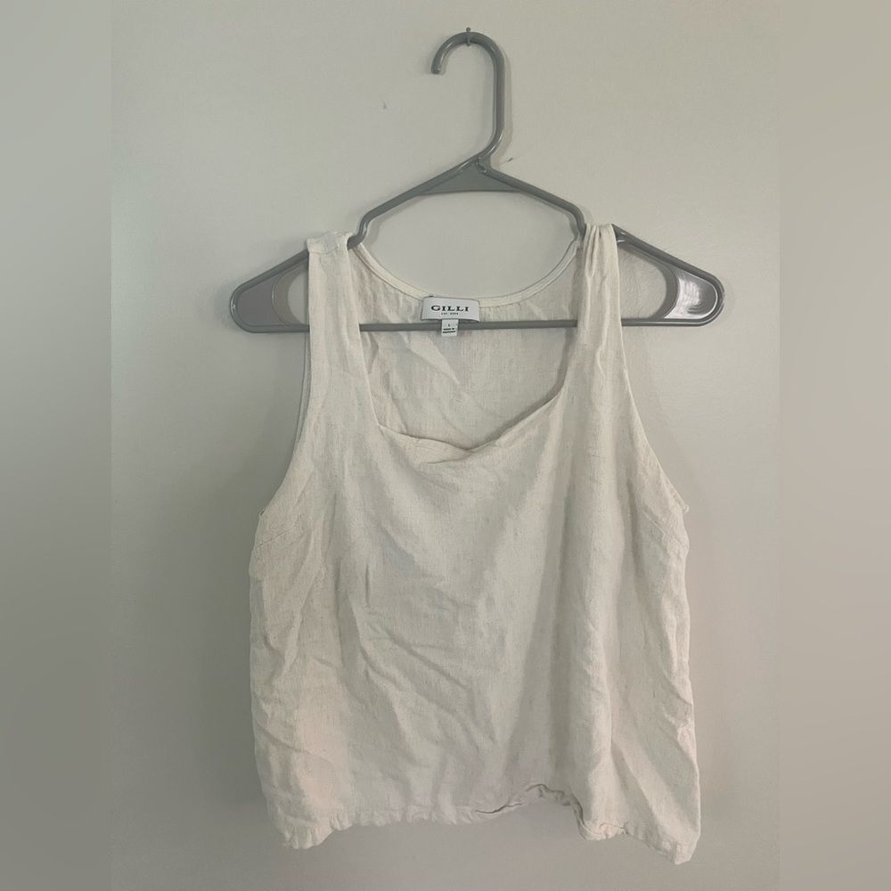 Gilli Cream Scoop Neck Linen-Blend Tank